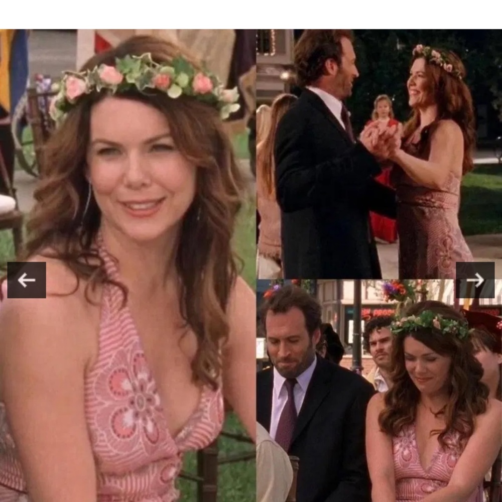 ISO pink floral Laundry by Shelli Segal halter dress ASO Gilmore Girls
